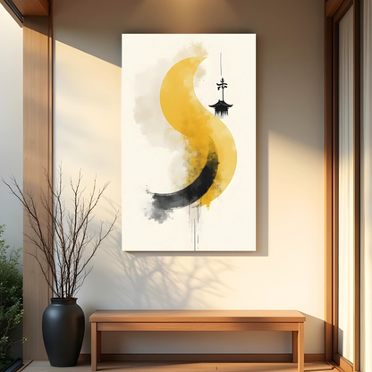 Equilibrio Dorado – Yin Yang con Trazos de Tinta Japonesa