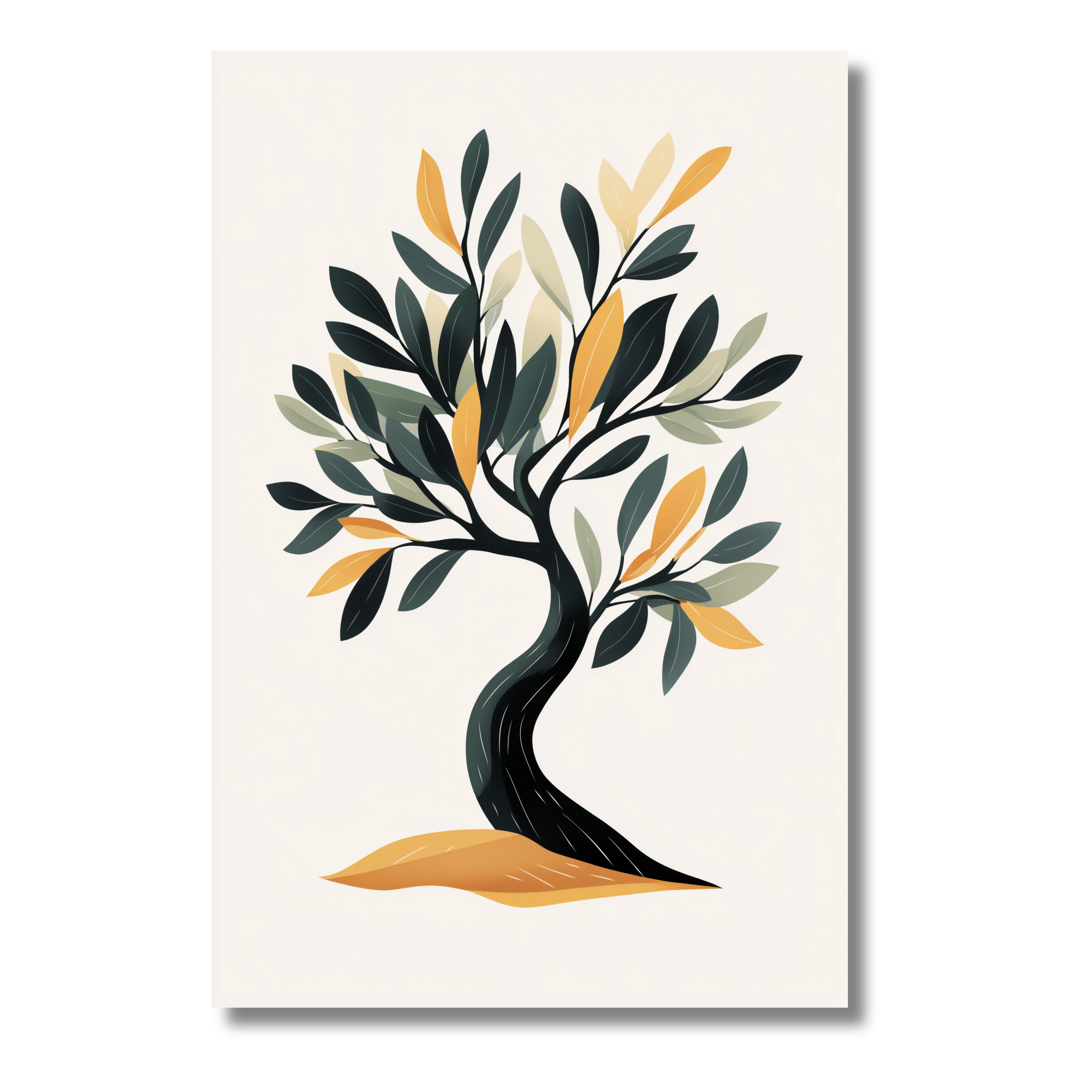 Póster Árbol Minimalista en Verde y Naranja – Arte Digital para Pared