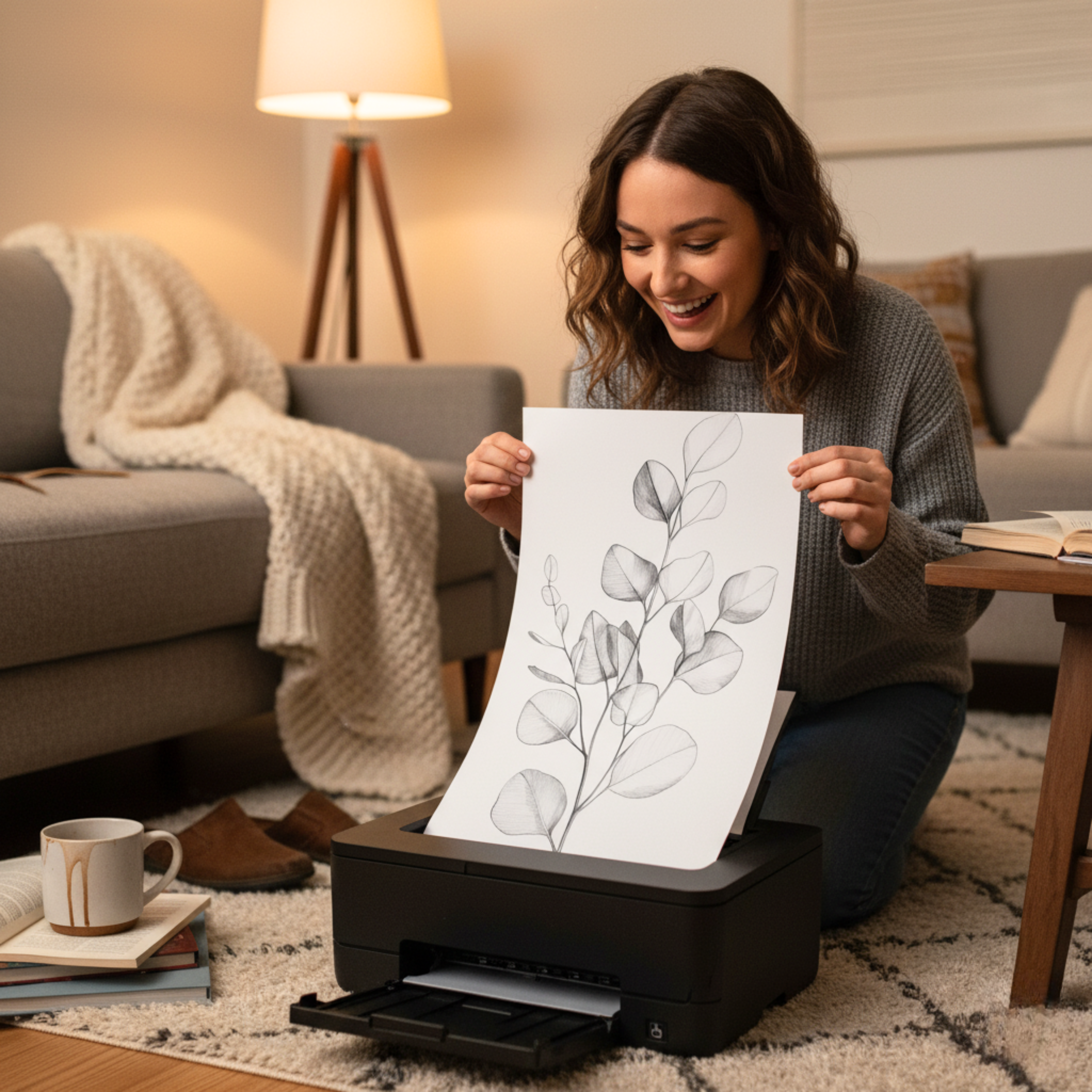 Ilustración Vegetal en Blanco y Negro – Arte Lineal para Imprimir