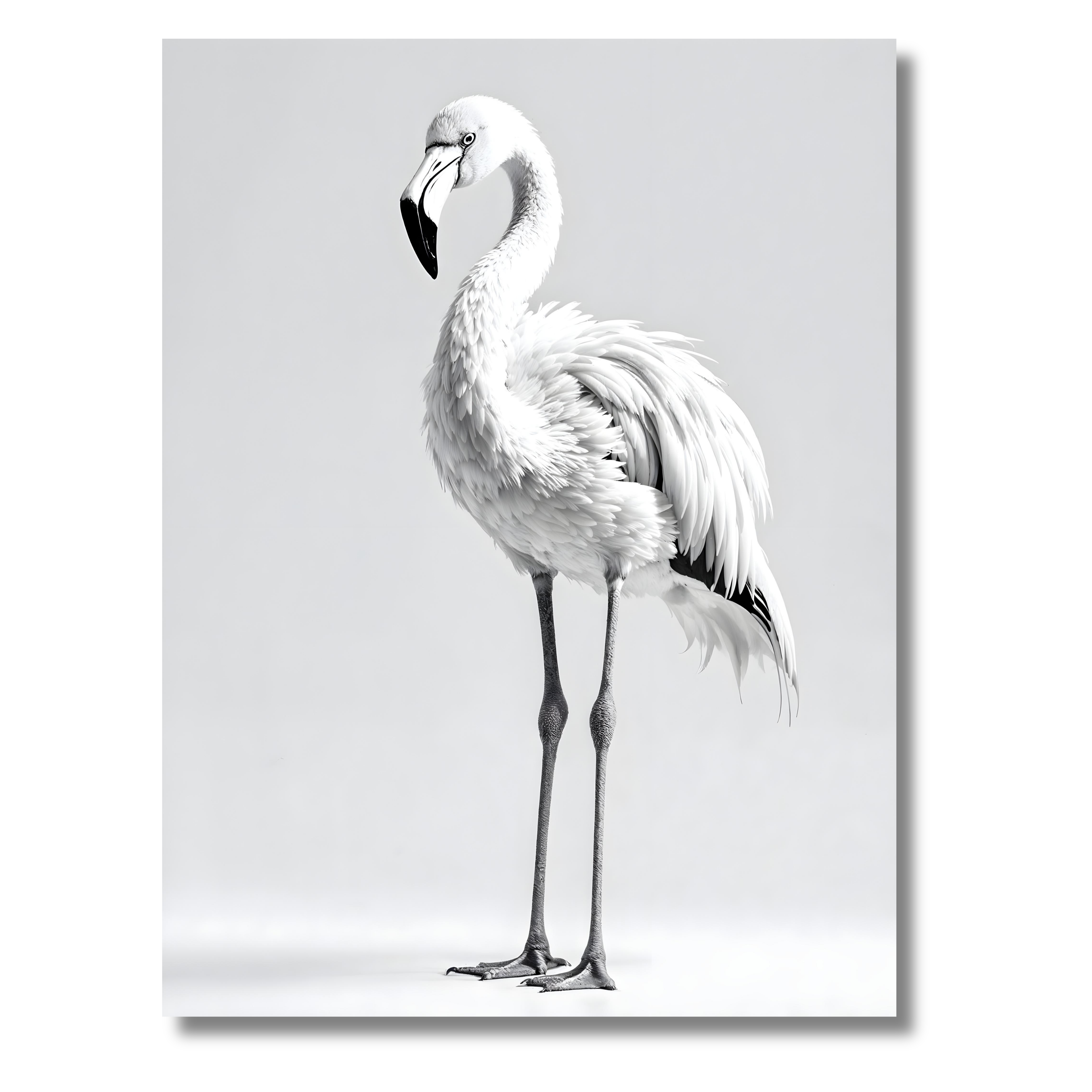 Flamenco Elegante – Cuadro Animal Blanco y Negro de Estética Minimalista