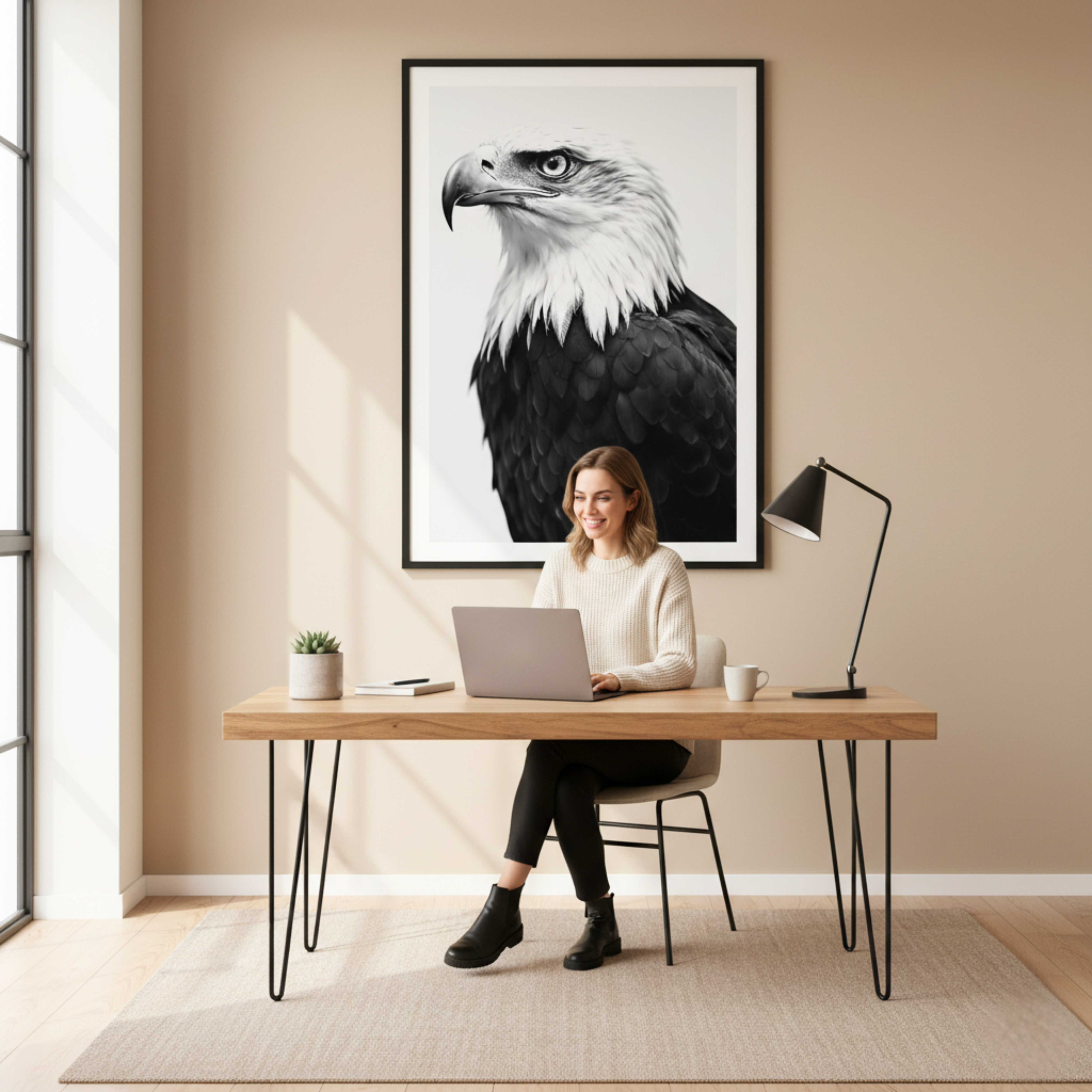 Águila Imponente – Cuadro Animal Blanco y Negro para Decoración Sofisticada