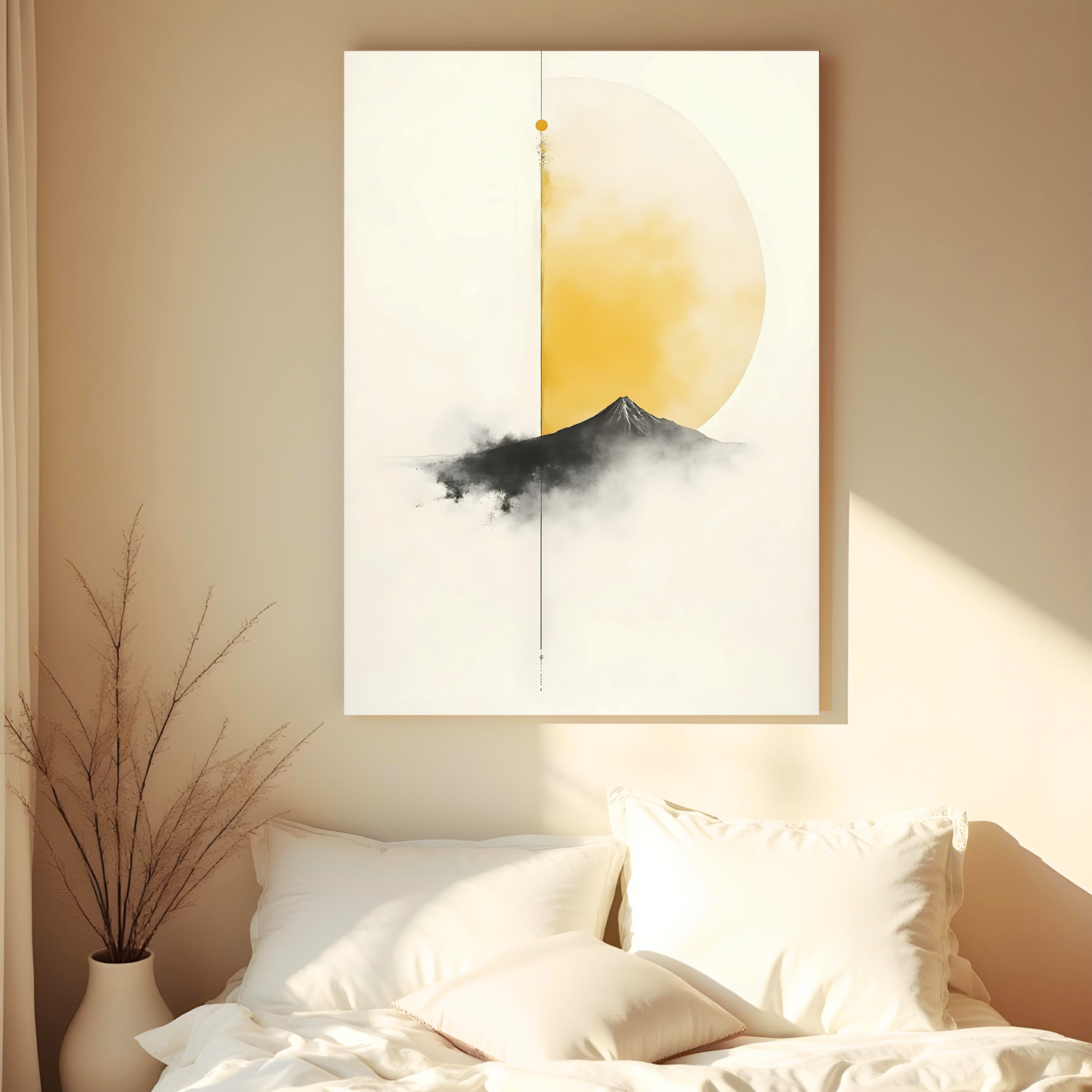 Monte Fuji Dorado – Silueta Japonesa con Sol en Amanecer