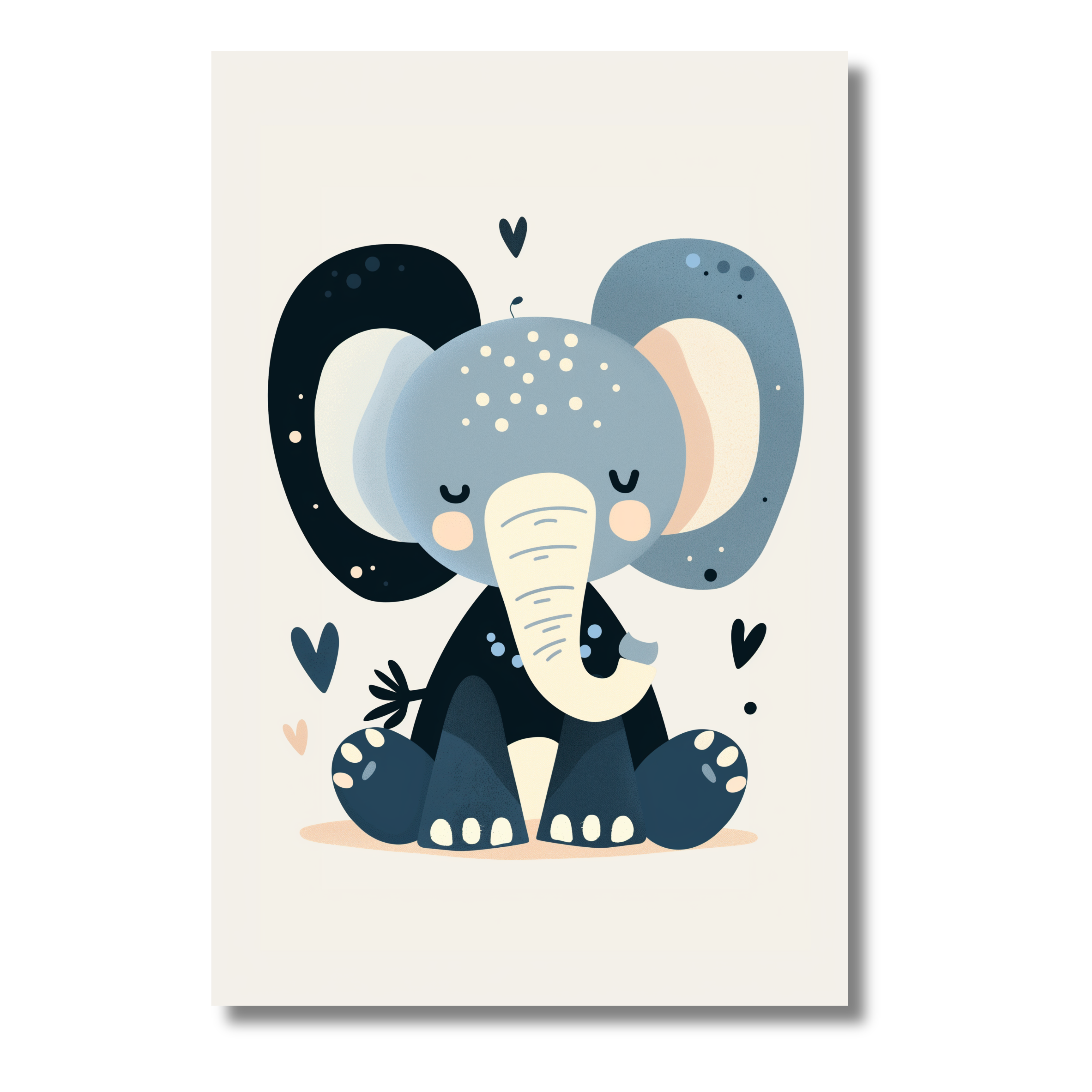 Elefante Bebé Minimalista en Tonos Azul Grisáceo – Arte Infantil para Pared