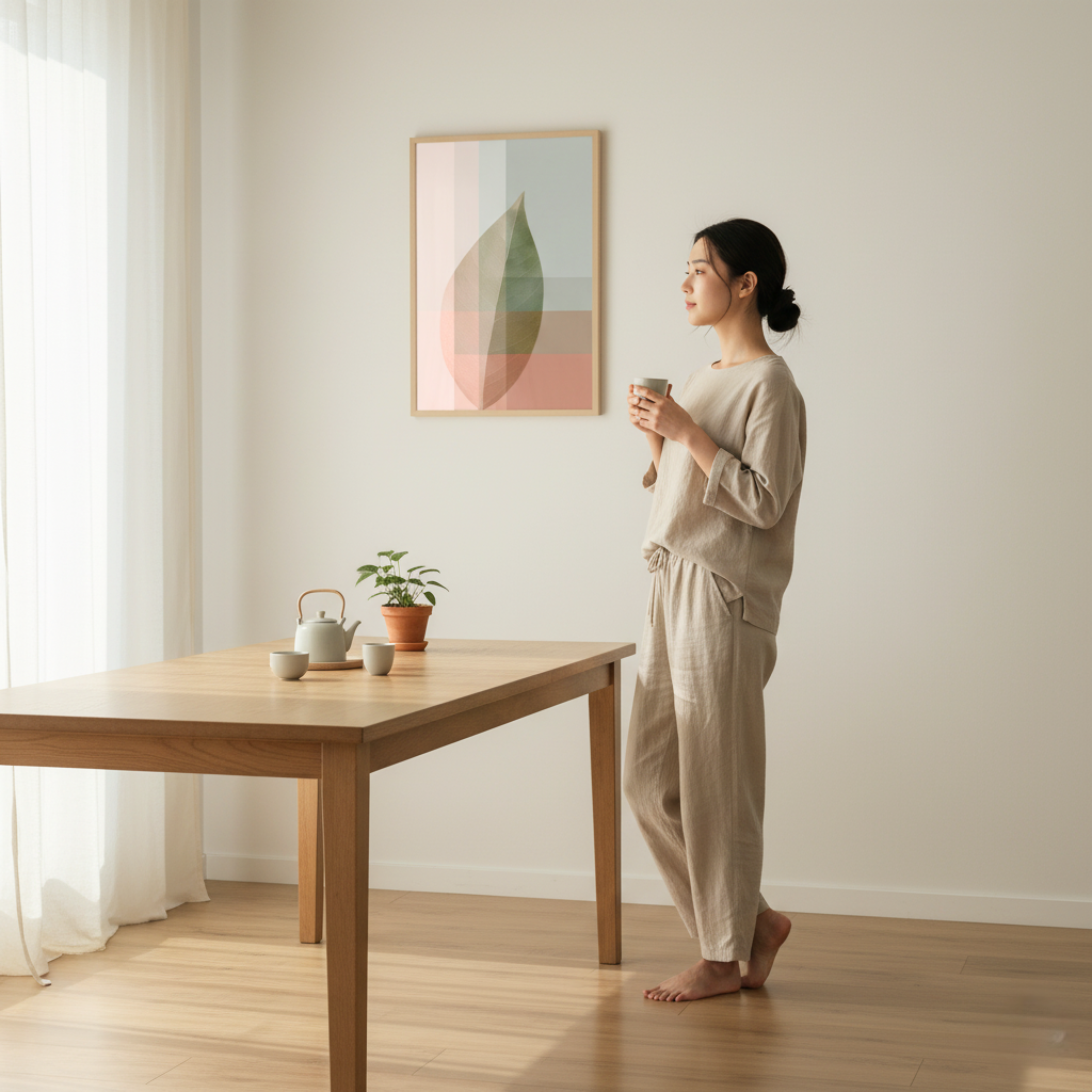 Hoja Estilizada en Tonos Neutros – Póster Minimalista Abstracto