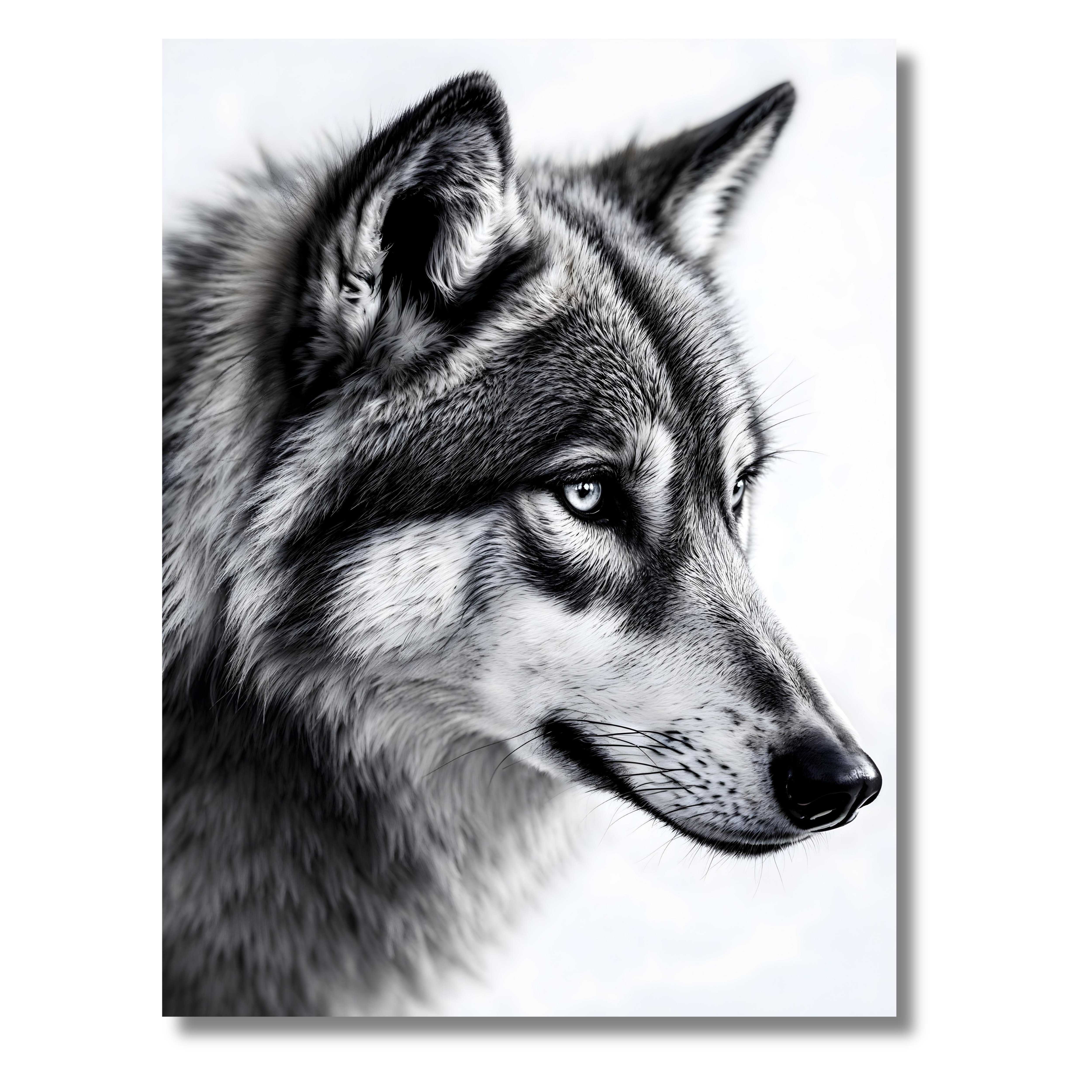 Lobo Gris Hipnótico – Cuadro Animal Blanco y Negro para Decoración Moderna