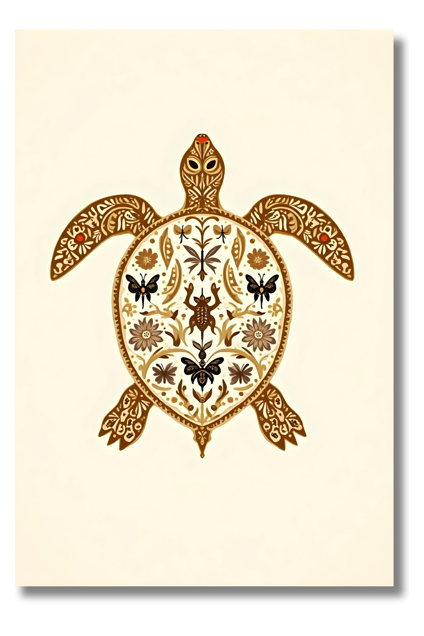 Tortuga Sagrada de Estilo Boho – Cuadro Espiritual con Motivos Naturales