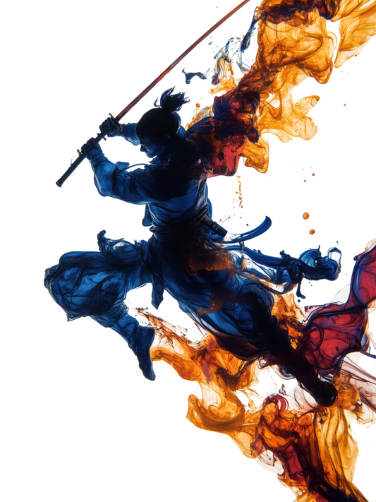 Samurái en Tinta: Fuerza y Movimiento en Color