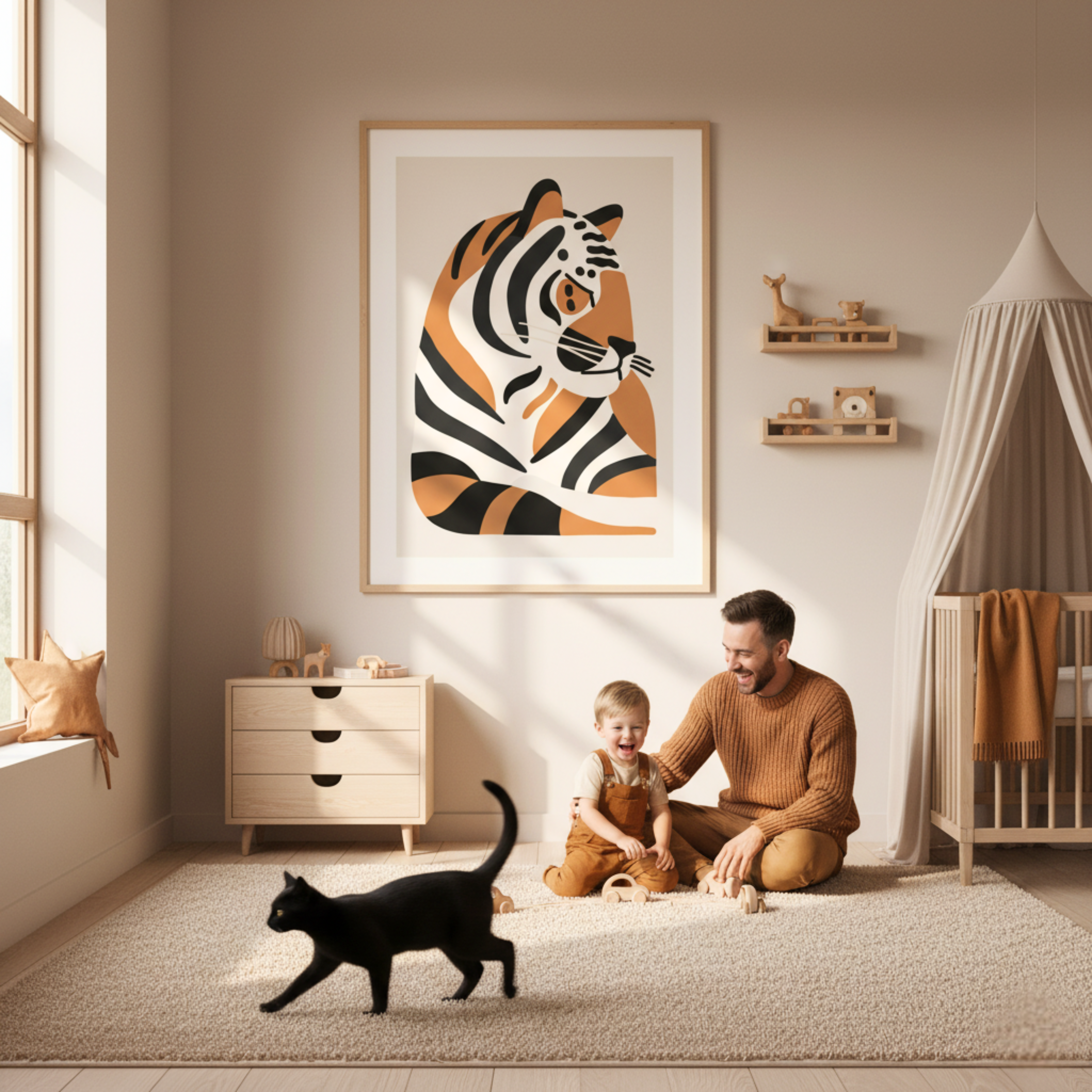 Tigre Bebé en Estilo Minimalista – Cuadro Infantil con Toques Étnicos