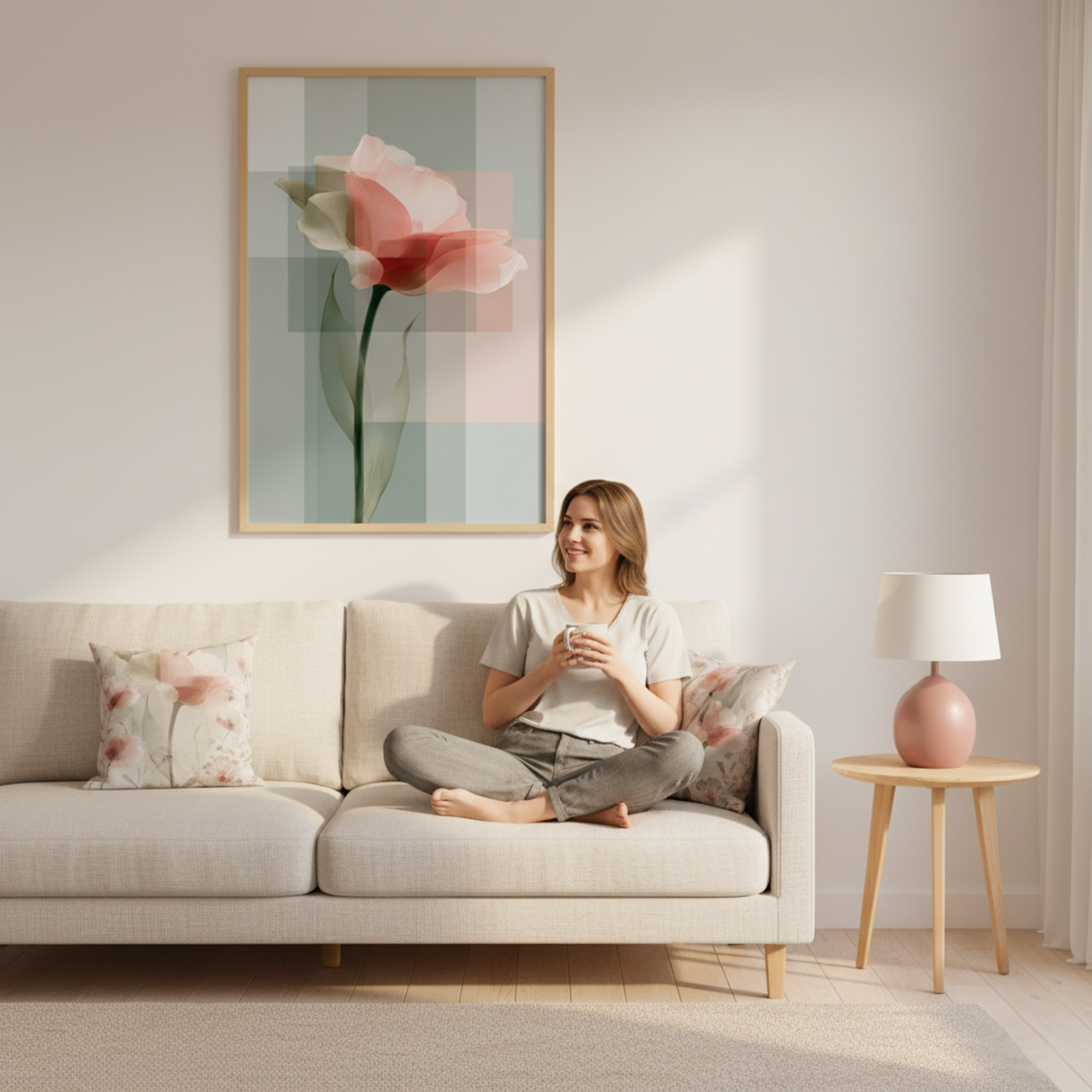 Flor Rosa en Capas Geométricas – Póster Minimalista de Estilo Moderno