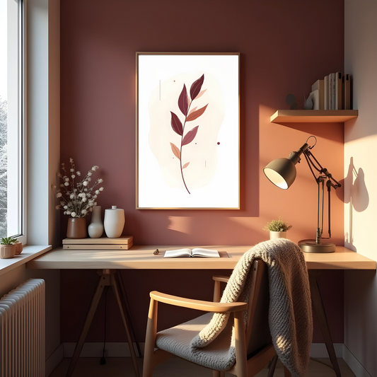 Cuadro Boho de Plantas con Fondo Blanco y Líneas Curvas