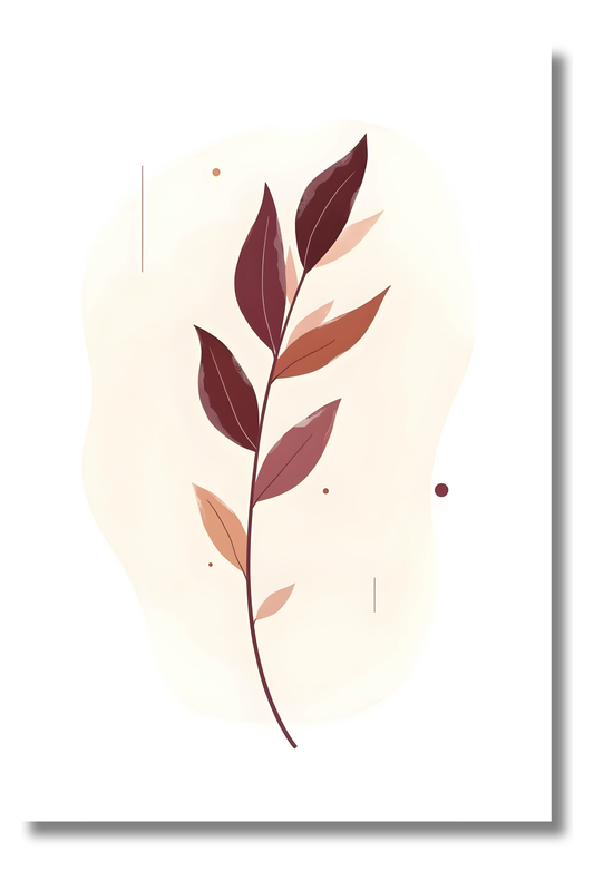 Cuadro Boho de Plantas con Fondo Blanco y Líneas Curvas