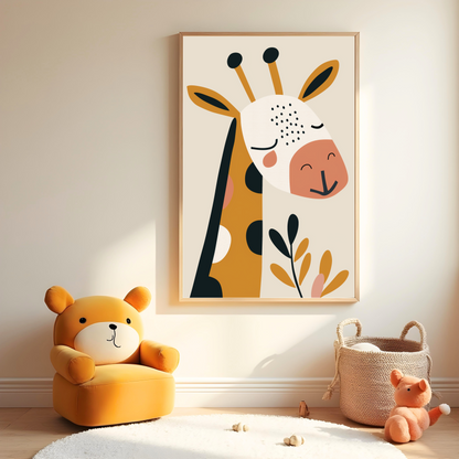 Jirafa Minimalista Sonriente – Cuadro Infantil con Toques Divertidos