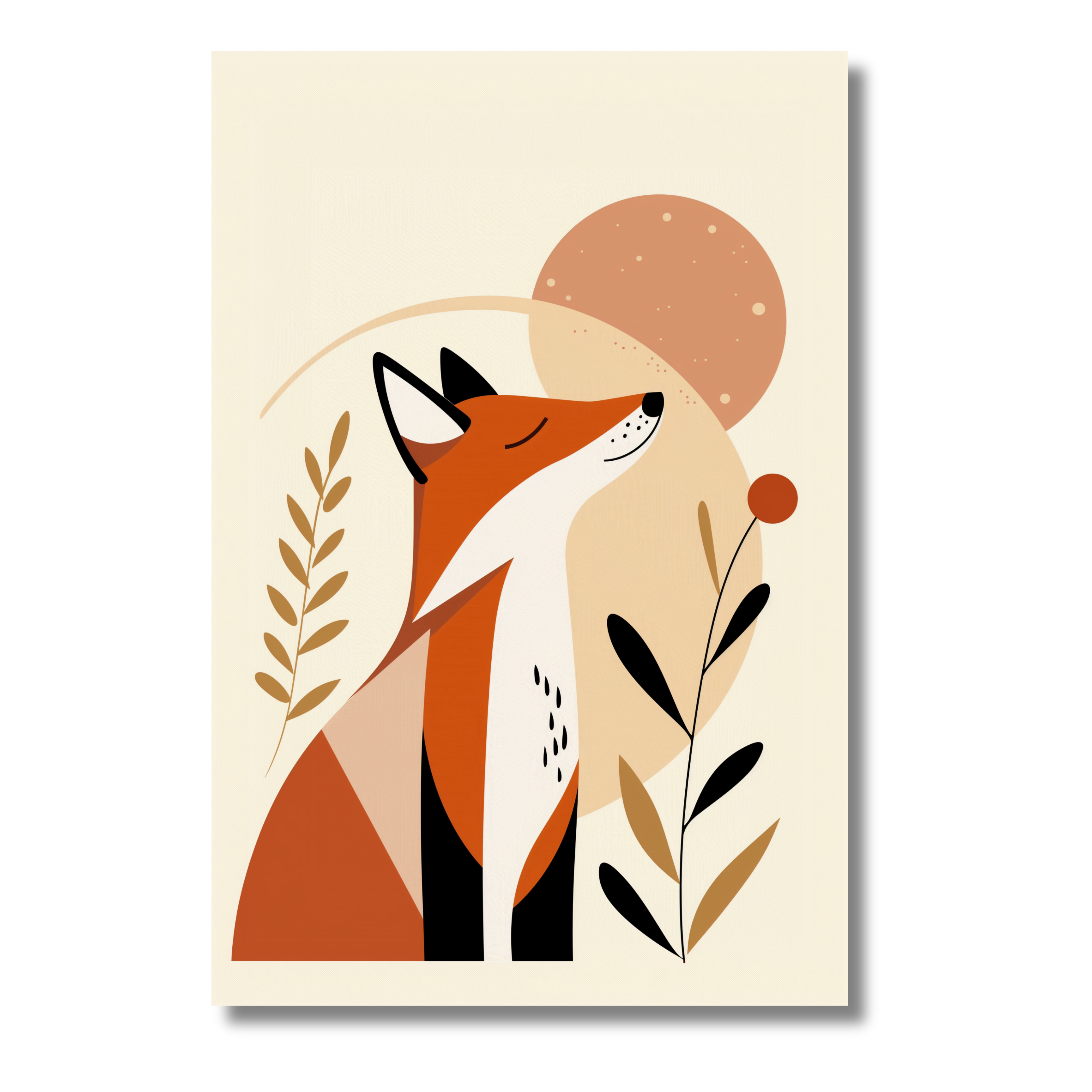 Zorro Minimalista en Composición Natural – Cuadro Infantil con Estilo Escandinavo