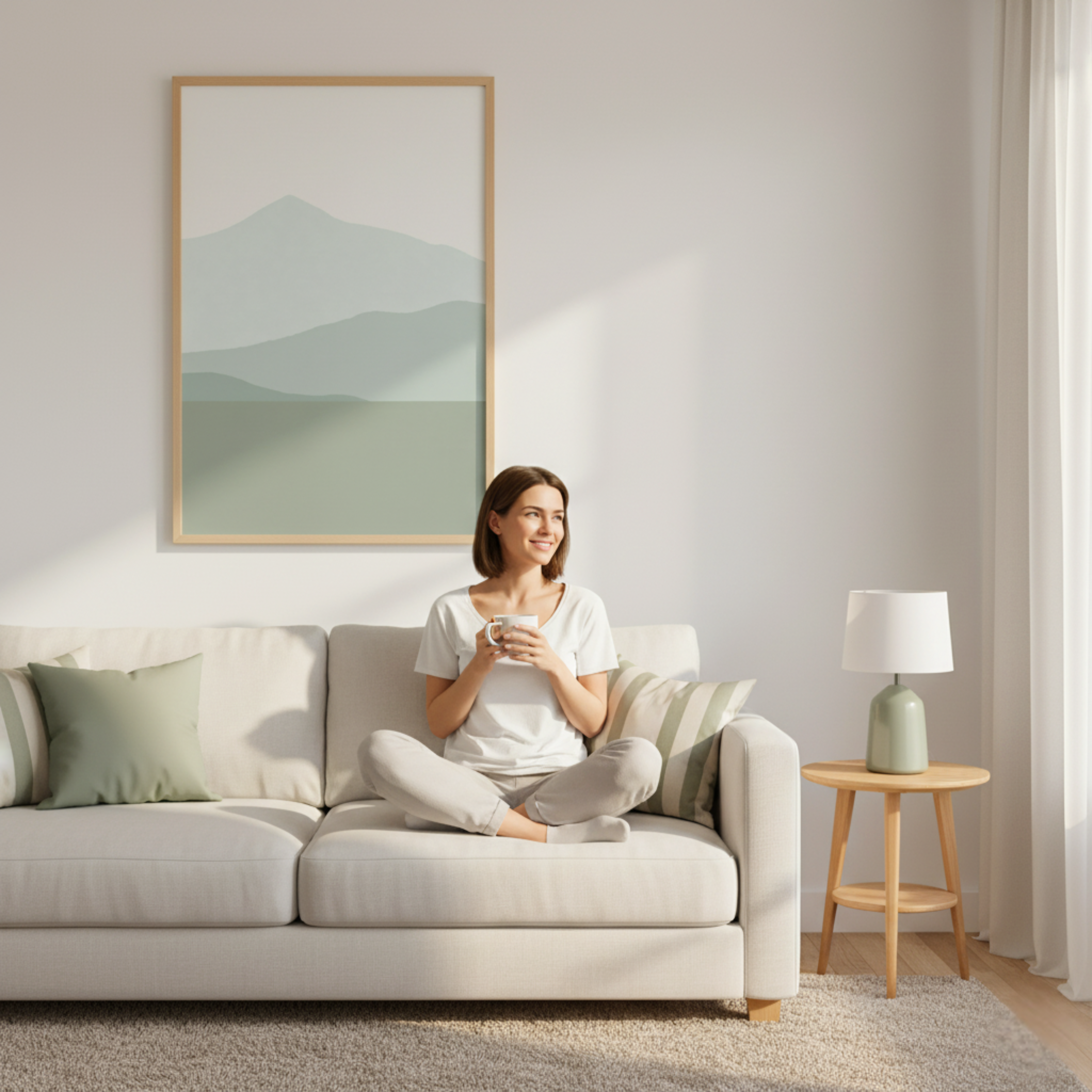 Paisaje de Montañas en Tonos Verdes Suaves – Póster Minimalista Natural