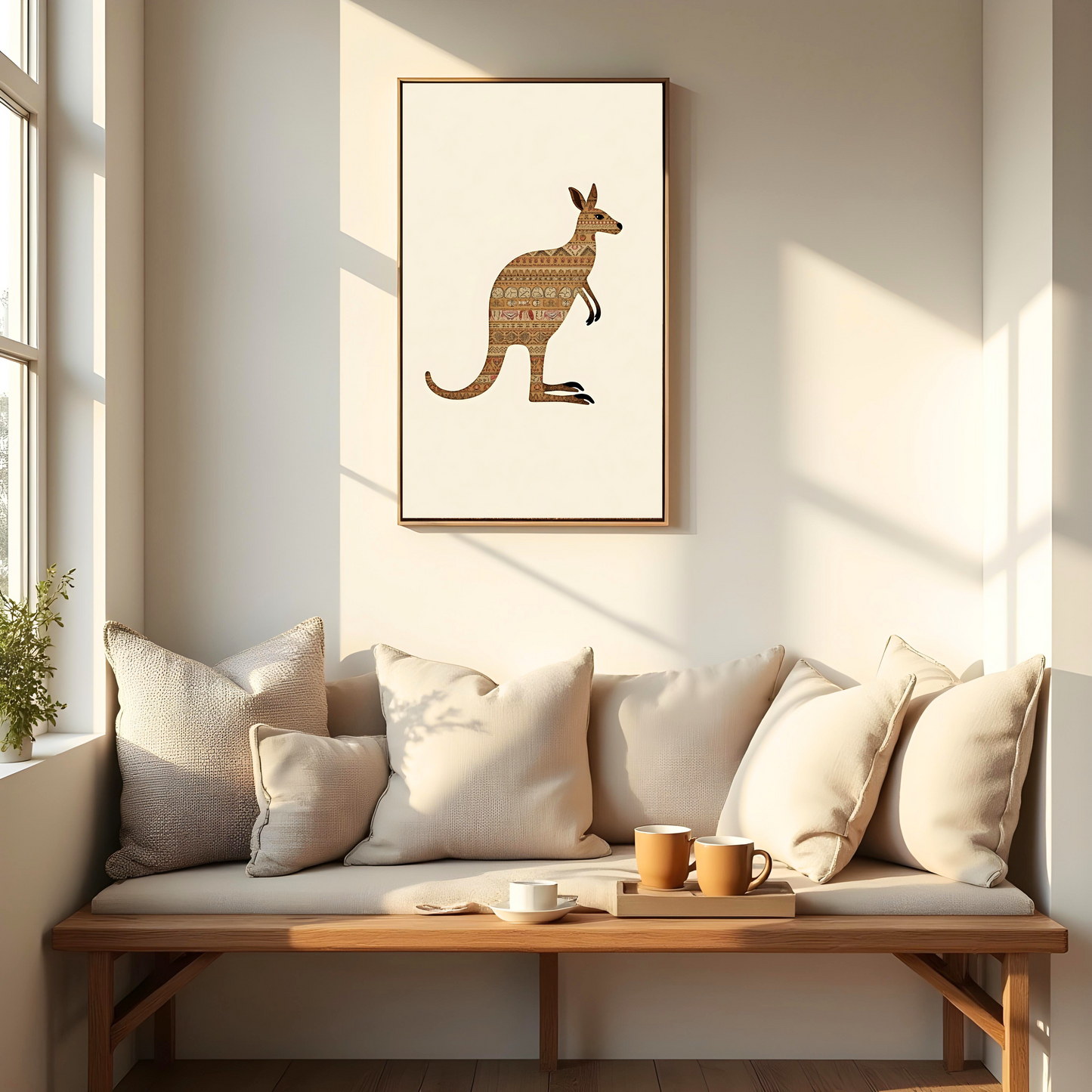 Canguro Étnico Austral en Colores Tierra – Póster Tribal para Decoración Natural
