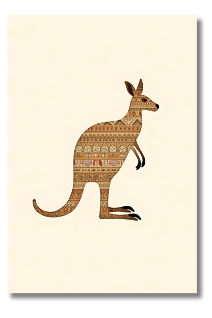 Canguro Étnico Austral en Colores Tierra – Póster Tribal para Decoración Natural