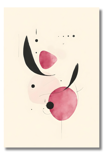 Equilibrio Orgánico en Composición Vertical – Arte Abstracto Minimalista en Rosa y Negro