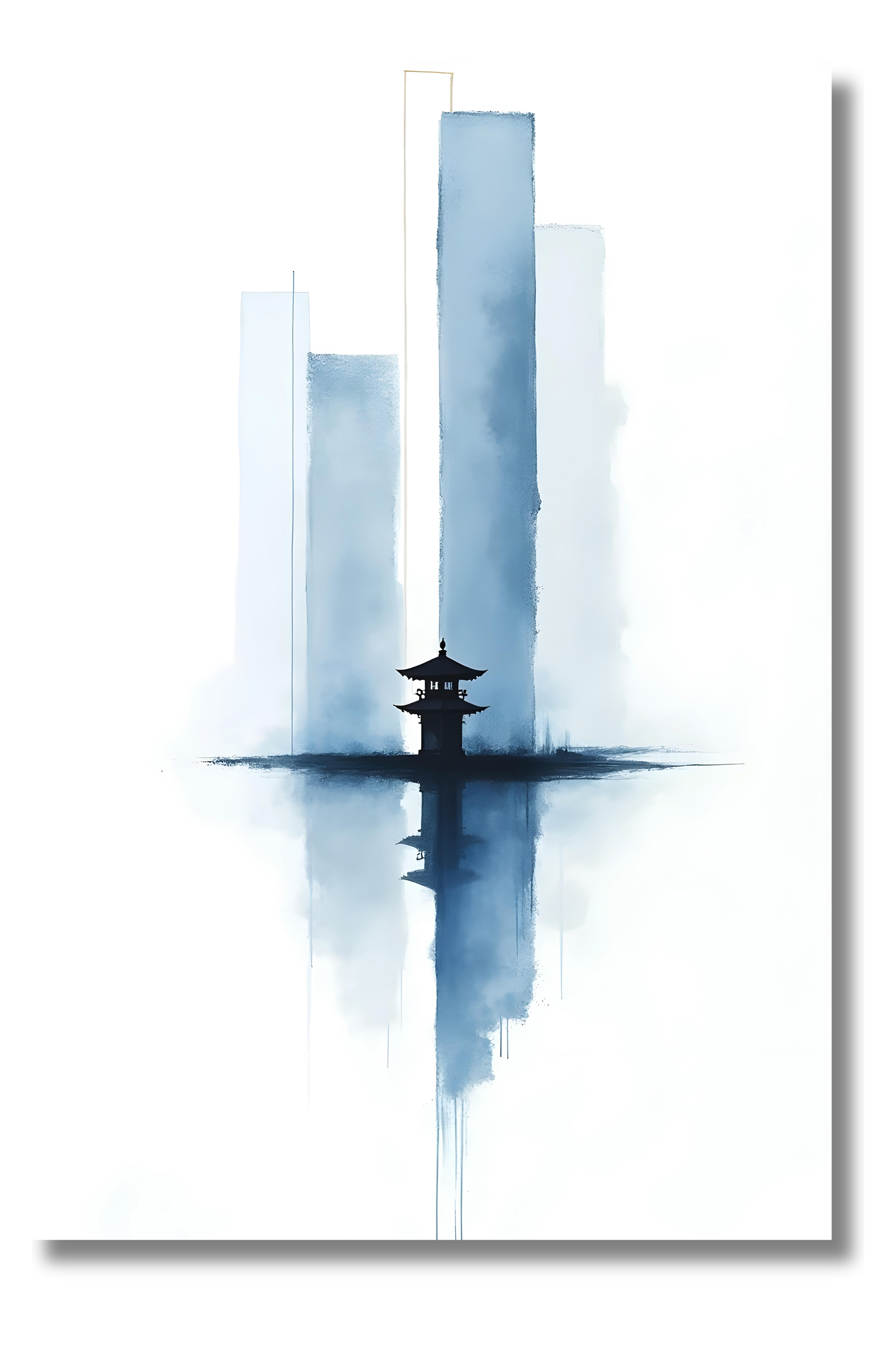 Templo entre Brumas Azules – Arquitectura Zen en Perspectiva Vertical