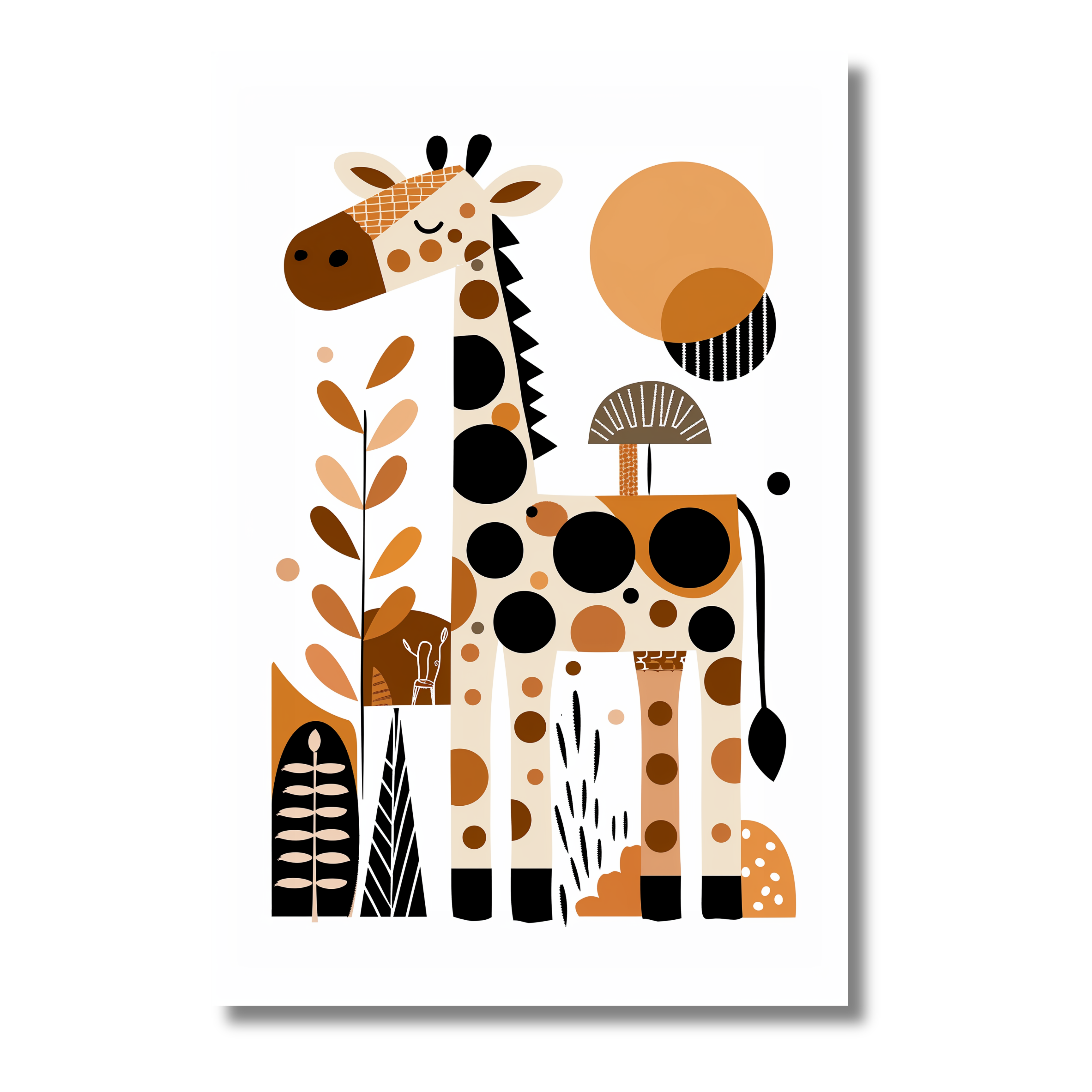 Jirafa Minimalista en Composición Geométrica – Cuadro Infantil con Animales Altos