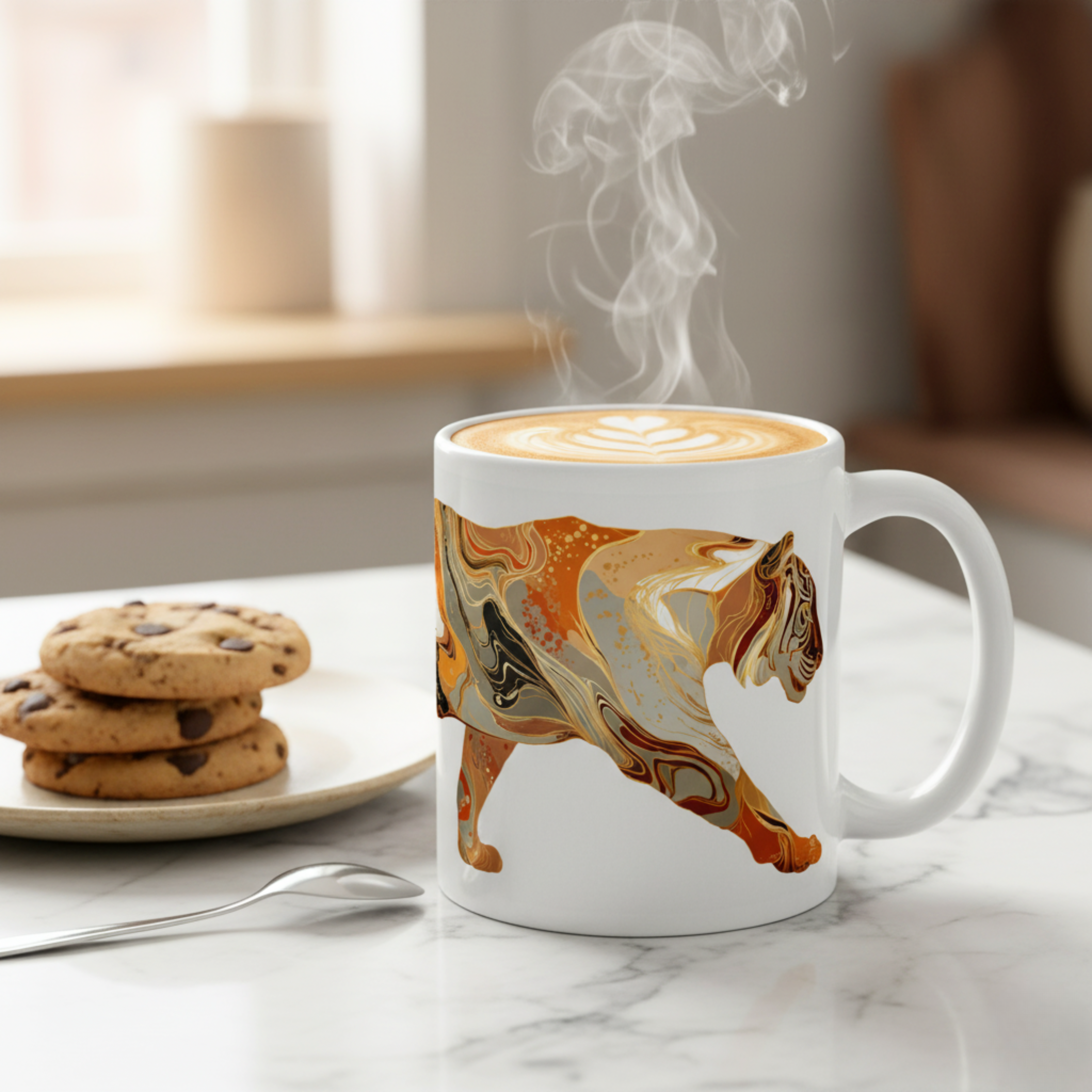 Tigre de Perfil en Estilo Fluido – Arte Decorativo con Líneas Orgánicas