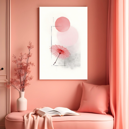 Sombrilla Japonesa con Círculo Rosa – Minimalismo Romántico