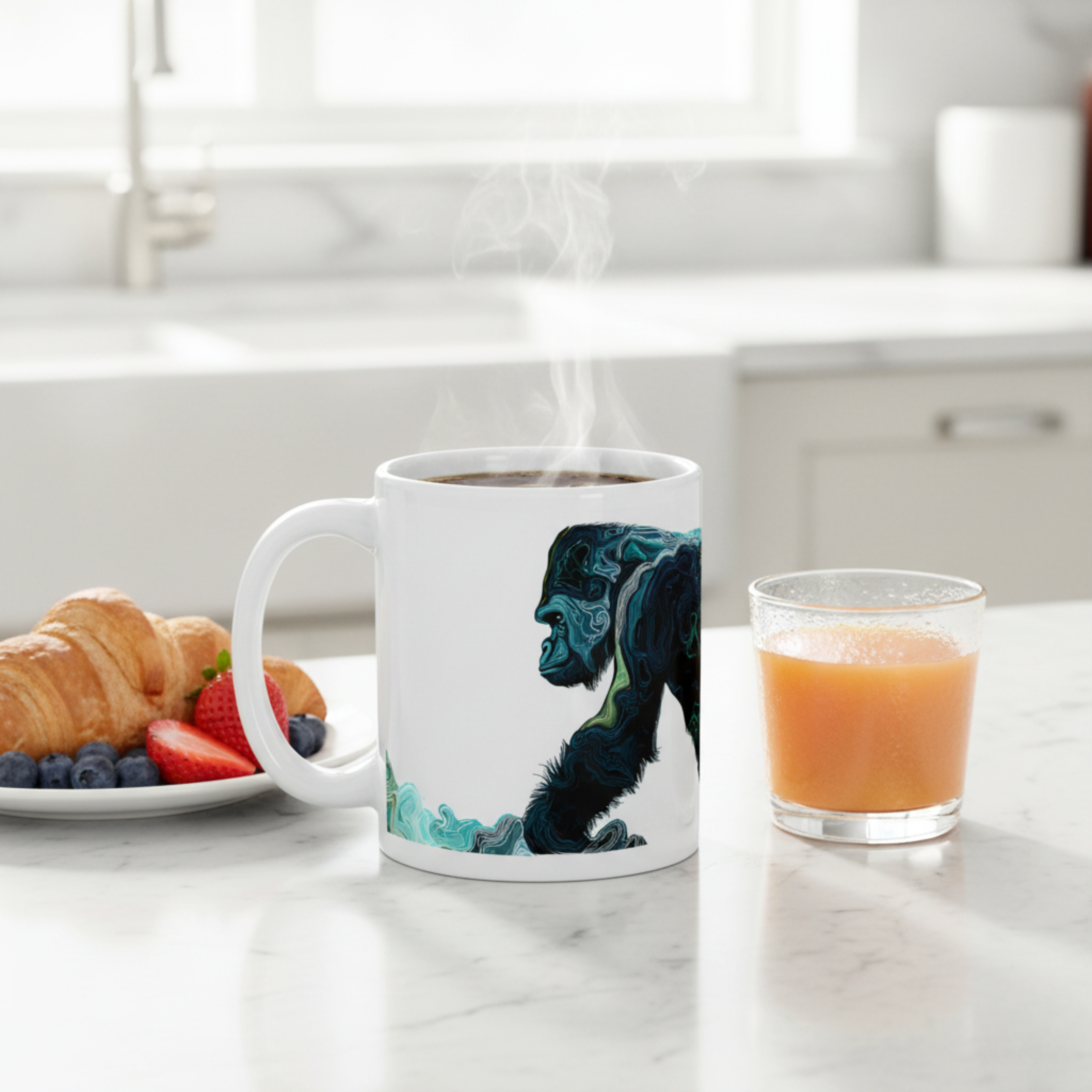 Gorila de Cuerpo Entero con Estética Abstracta – Arte Contemporáneo en Tonos Oscuros