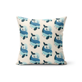 Cojín Estampado Ballena Minimalista en Fondo Azul Suave – Decoración Infantil Marina con Toques de Serenidad