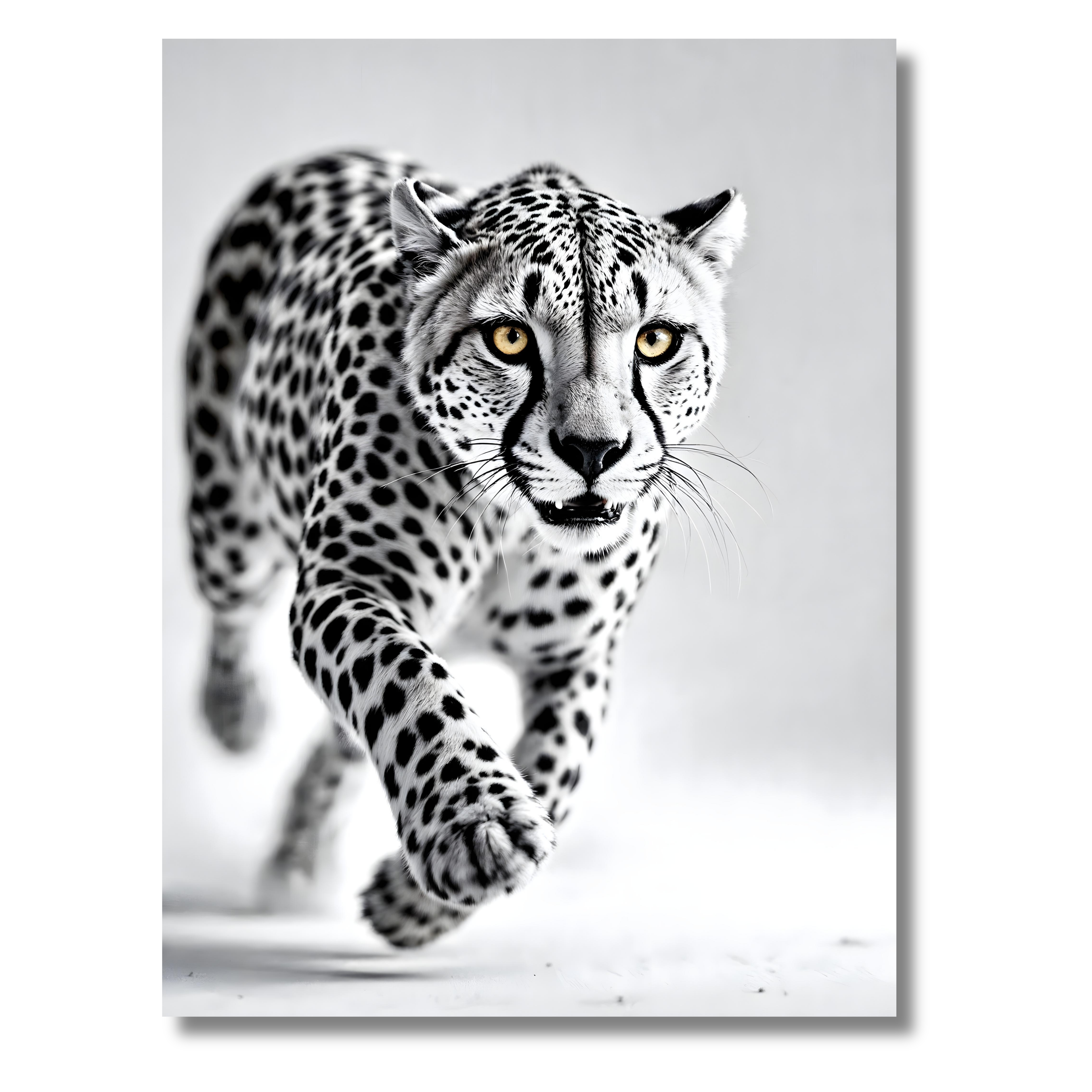 Guepardo en Acción – Cuadro Animal Blanco y Negro para Ambientes Dinámicos
