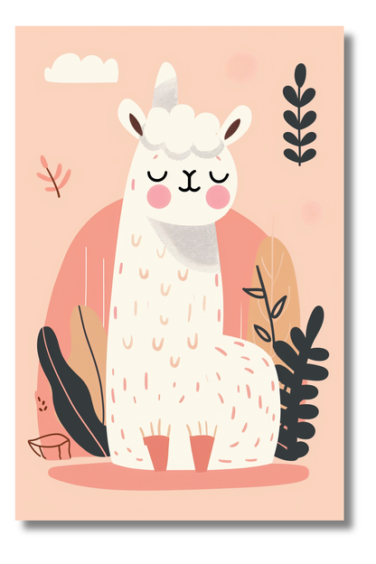 Alpaca Minimalista en Fondo Suave – Cuadro Infantil para Espacios Modernos
