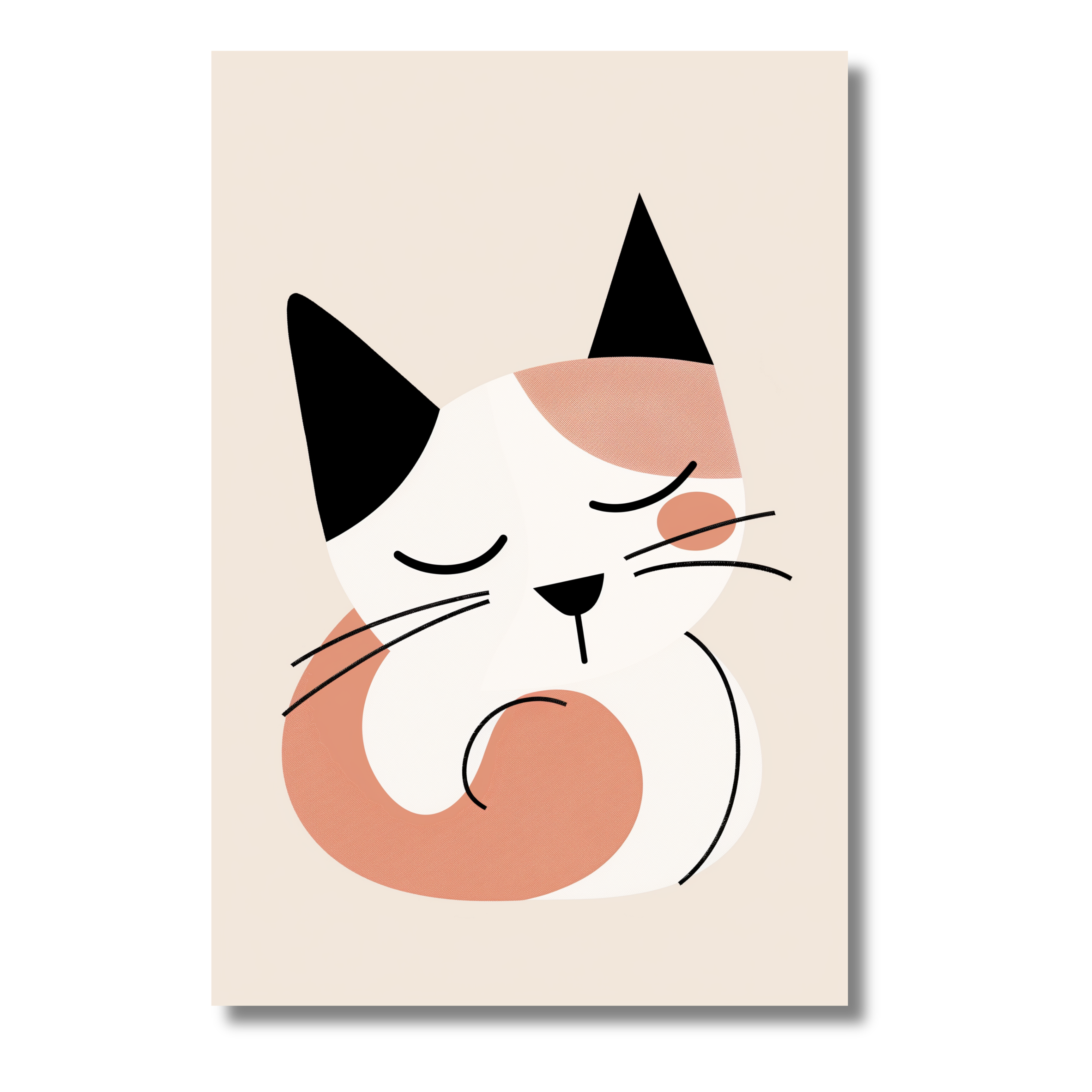 Gatito Enrollado en Estilo Minimalista – Cuadro Infantil para Ambientes Acogedores