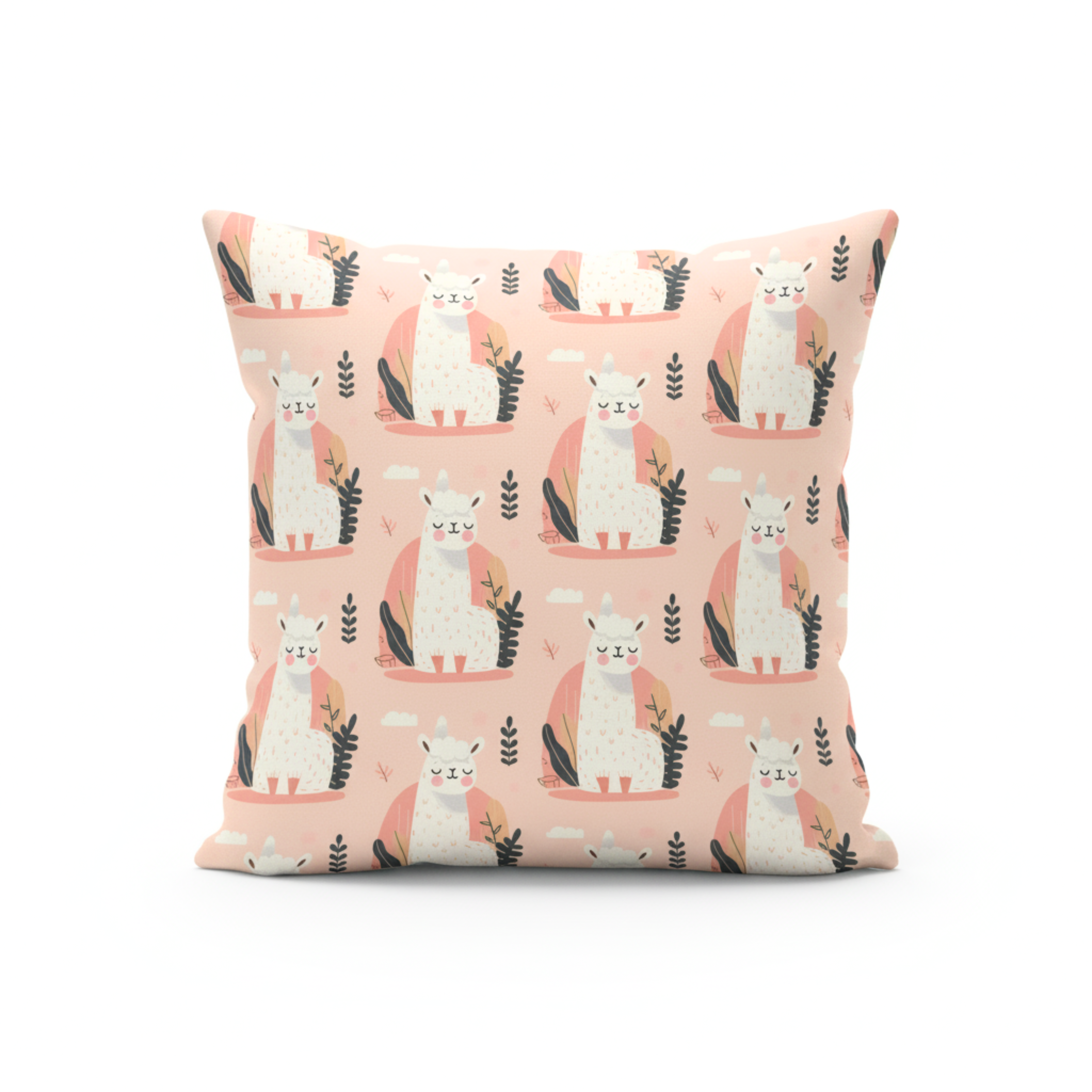 Cojín Estampado Alpaca Minimalista en Fondo Suave – Decoración Infantil Moderna con Toques de Calidez