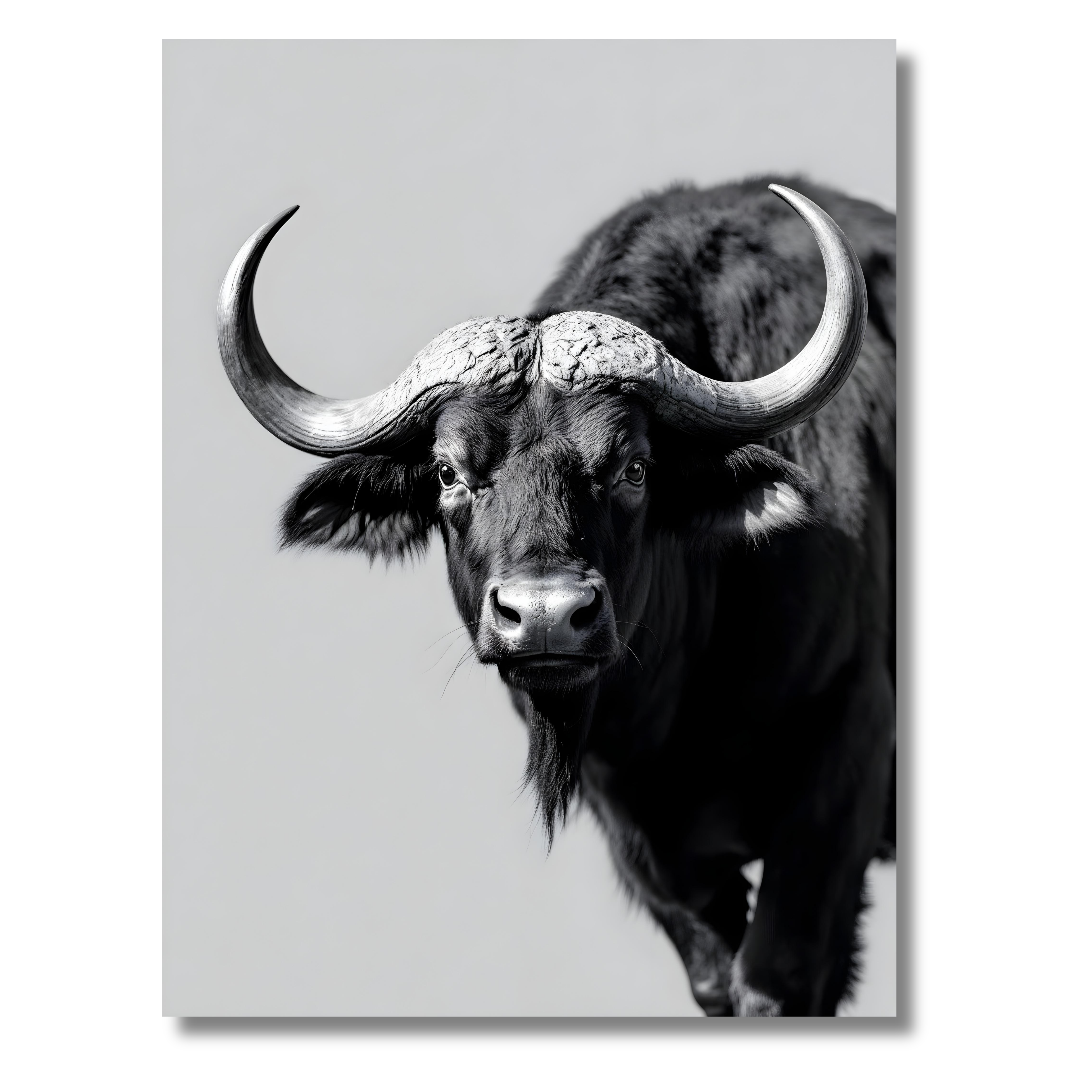 Búfalo de Perfil – Cuadro Animal Blanco y Negro con Fuerza Natural