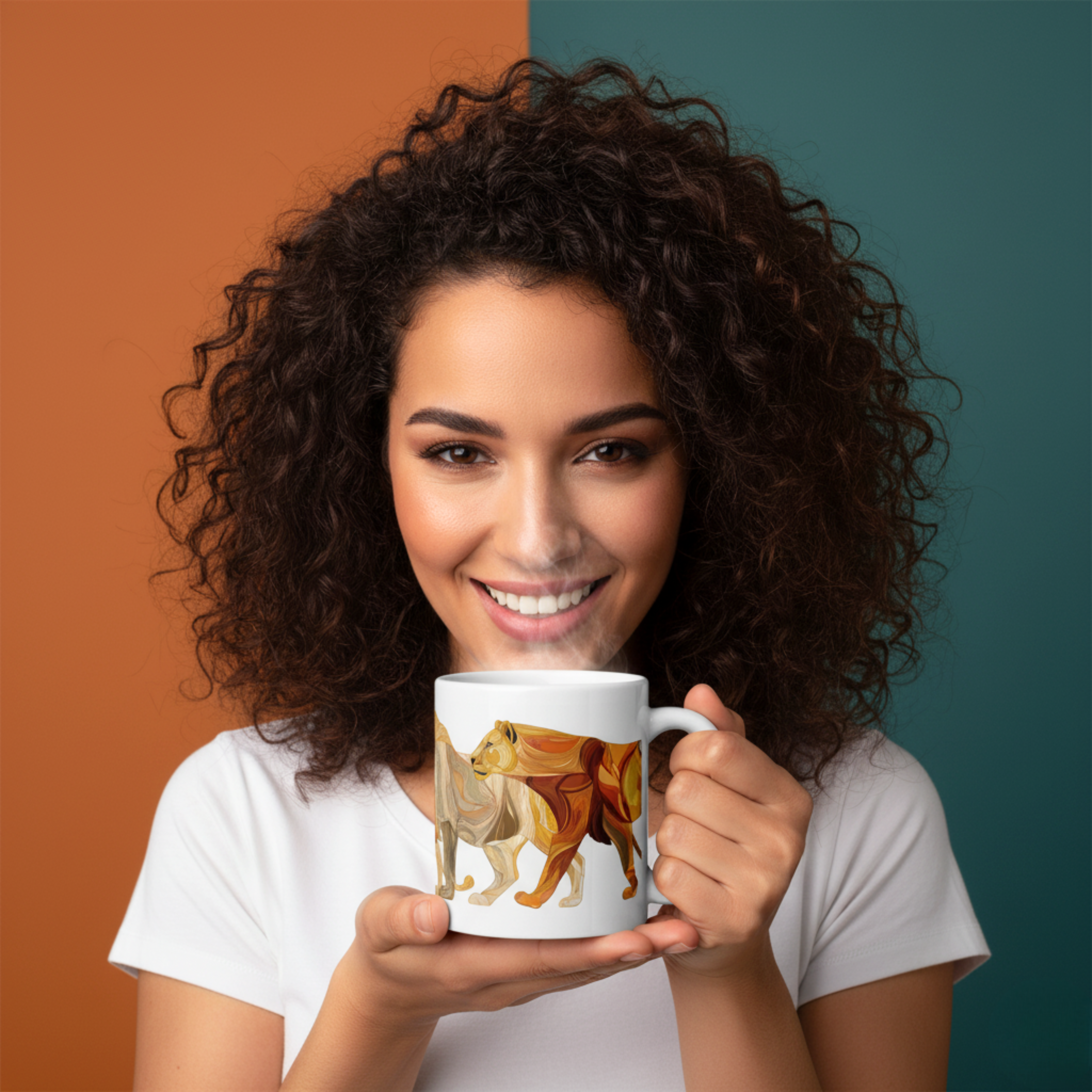 Manada de Leones en Tonos Cálidos – Ilustración Moderna de Siluetas Realistas