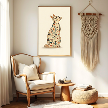 Gato Bohemio con Jardín Interior – Póster Floral para Amantes de los Gatos