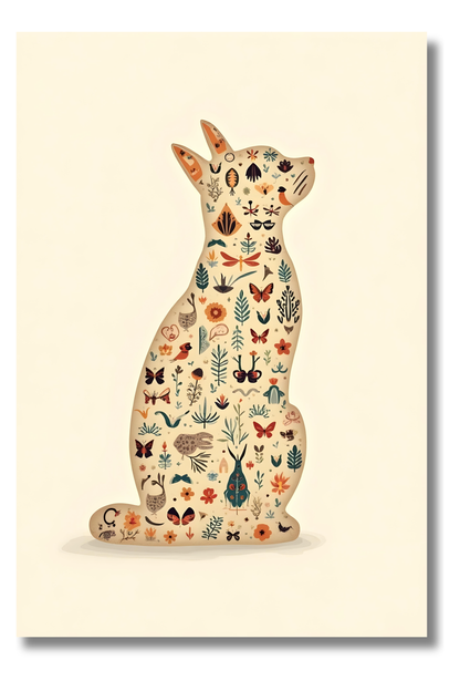 Gato Bohemio con Jardín Interior – Póster Floral para Amantes de los Gatos