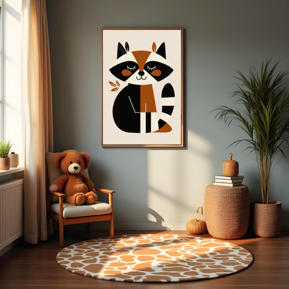 Mapache Sentado en Estilo Minimalista – Cuadro Infantil con Animales del Bosque