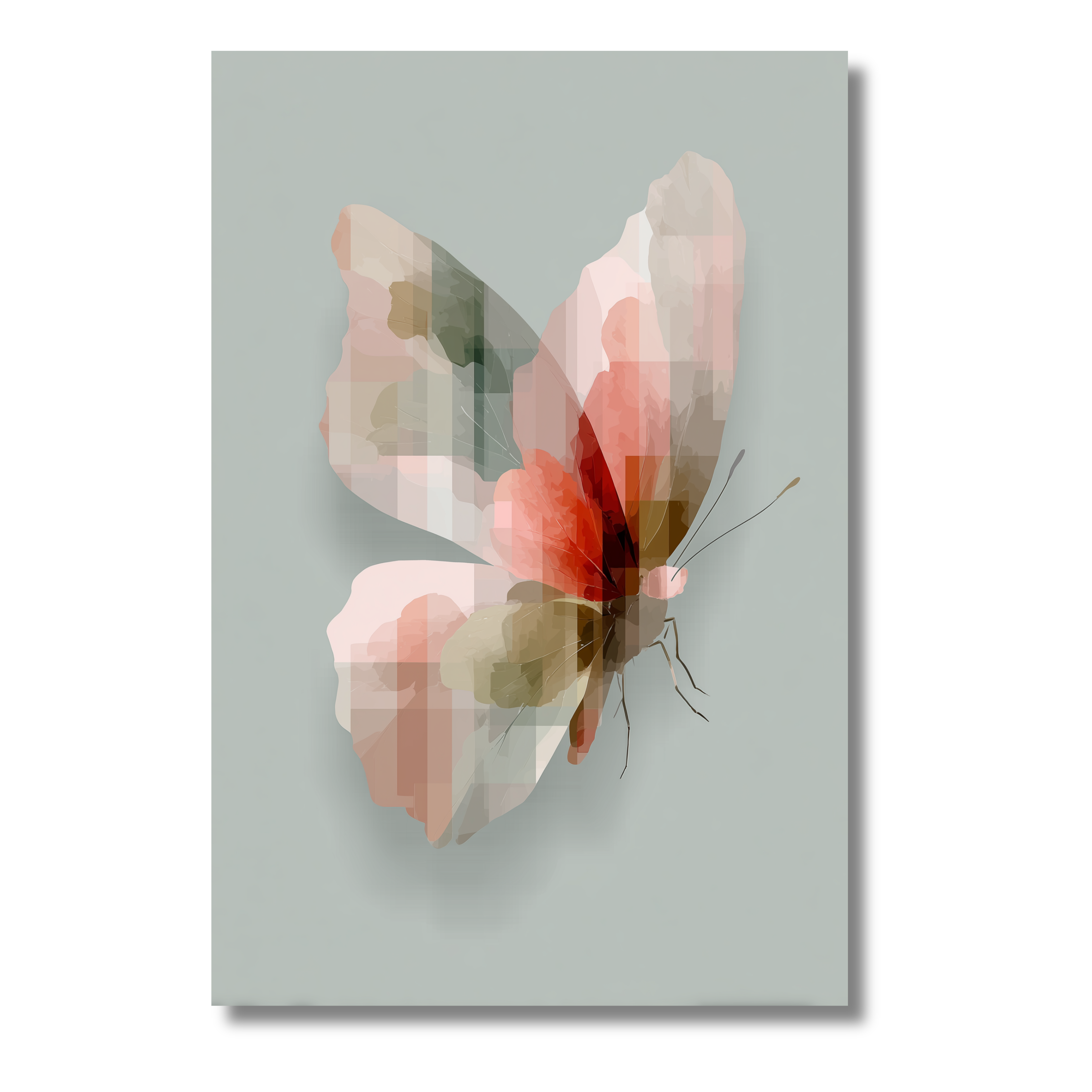Mariposa en Tonos Rosa y Verde – Póster Minimalista de Estilo Natural