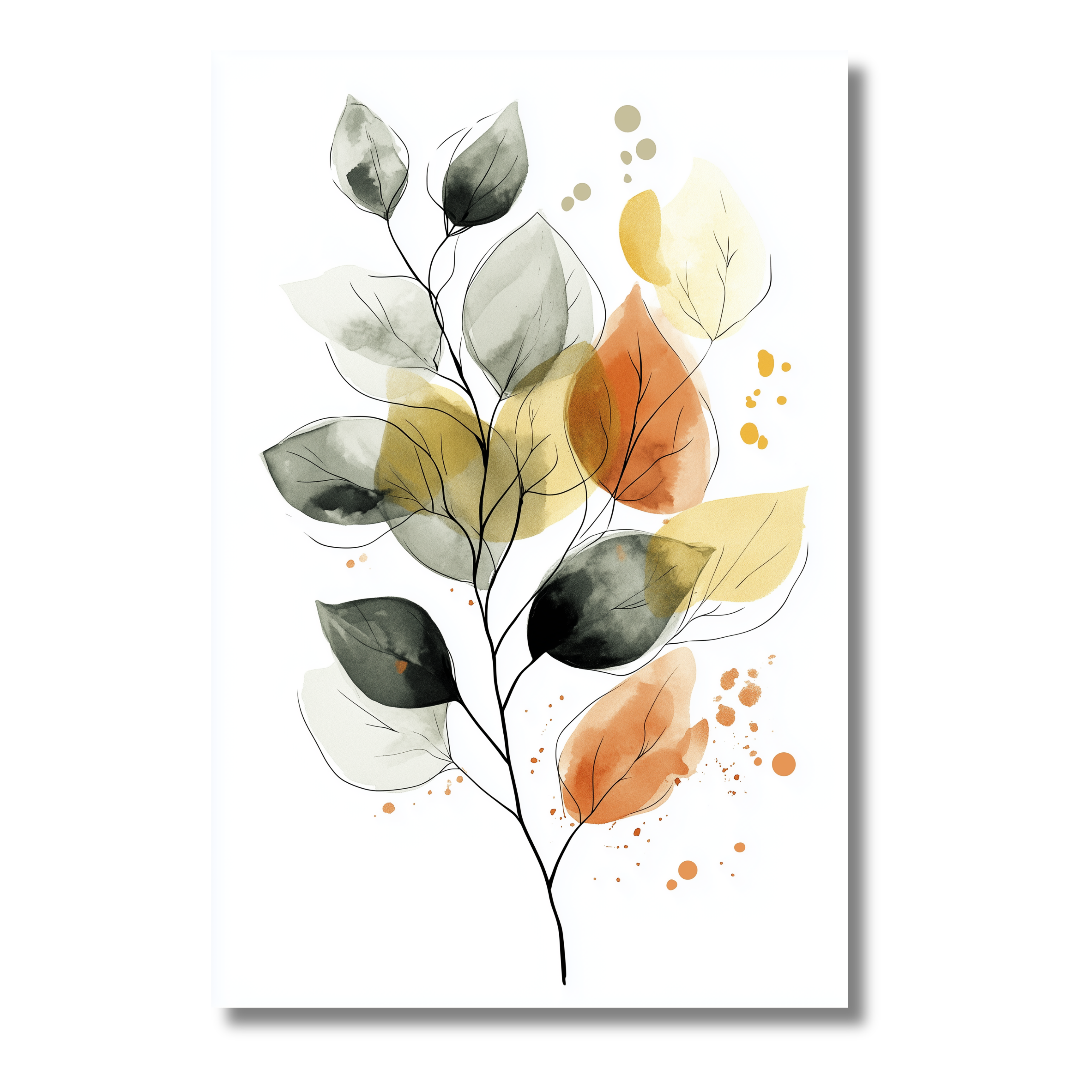 Diseño Botánico con Hojas Verdes y Mostaza – Arte Natural para Pared