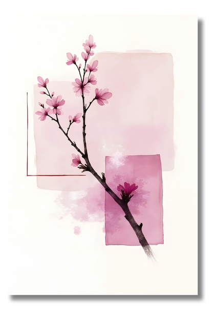 Flor de Cerezo – Detalle Botánico con Tinta y Geometría Rosa